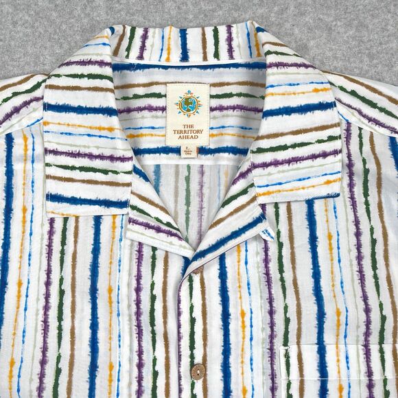 Territory Ahead Shirt Mens Large L Vertical Paint Stripes Colorful Cotton Loop - Picture 7 of 12